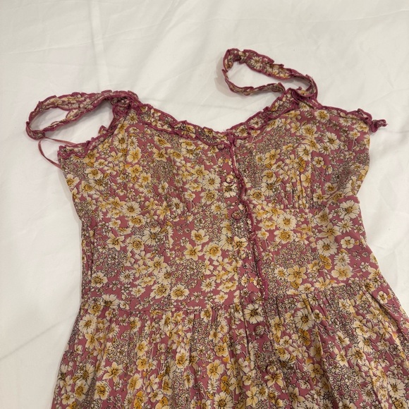 Patrons of Peace Floral Maxi Dress Small Pink Yellow Boho Smocked Tiered Button - Picture 6 of 13